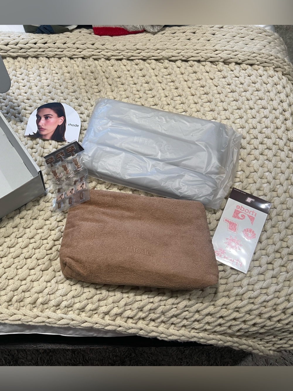 RHODE Pouches & Pink Glitter tattoos & Tan Sticker Set